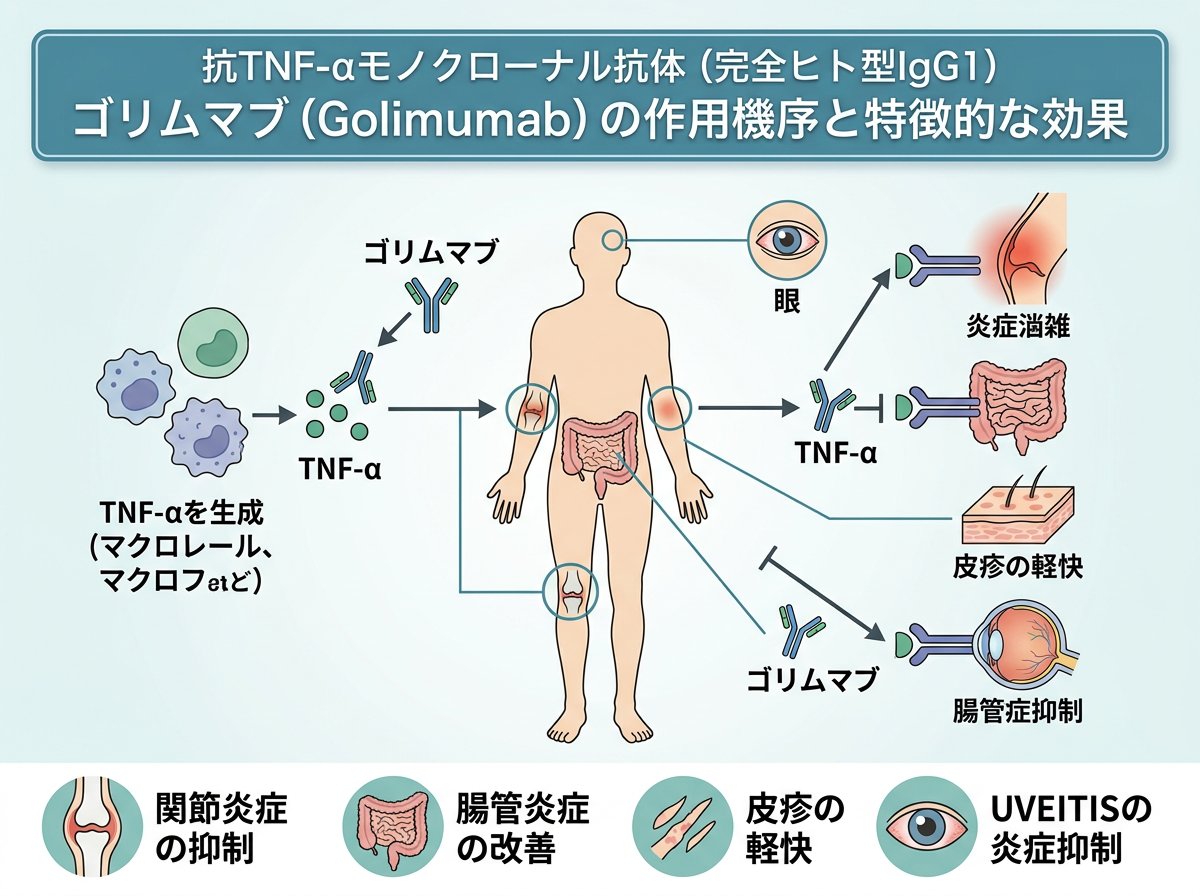 ゴリムマブの作用機序と特徴的な効果